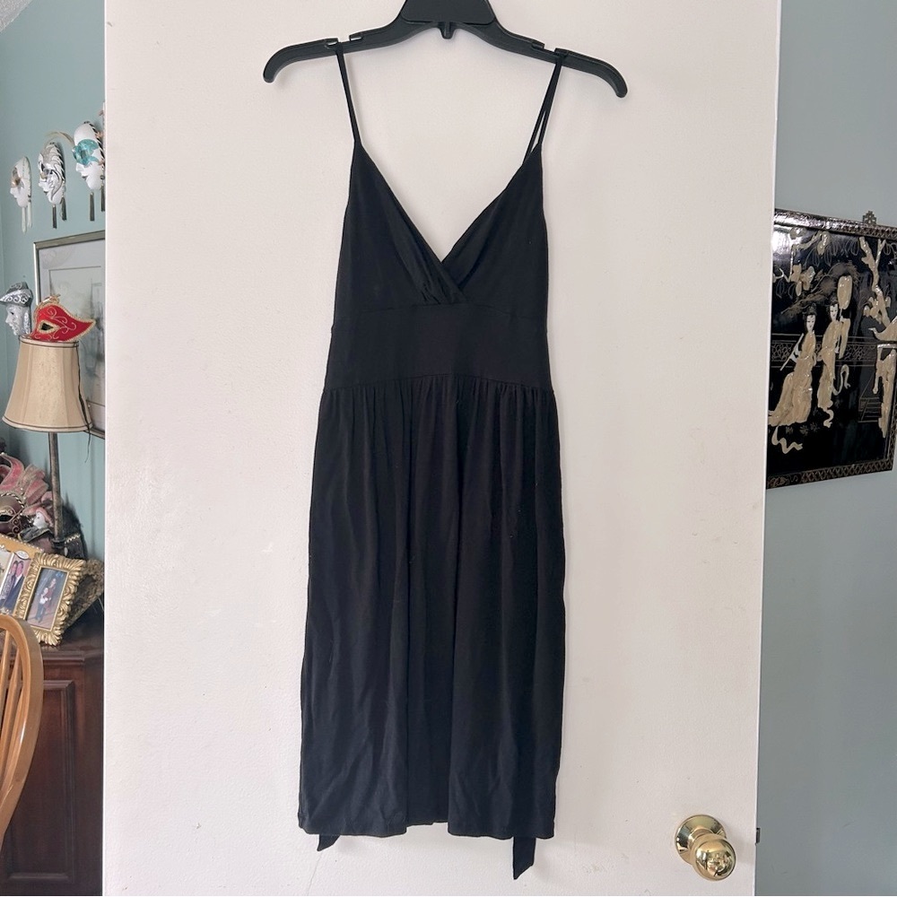 Suzy Shier Black Sleeveless Dress Spaghetti Strap Mid Length Sundress Stretchy